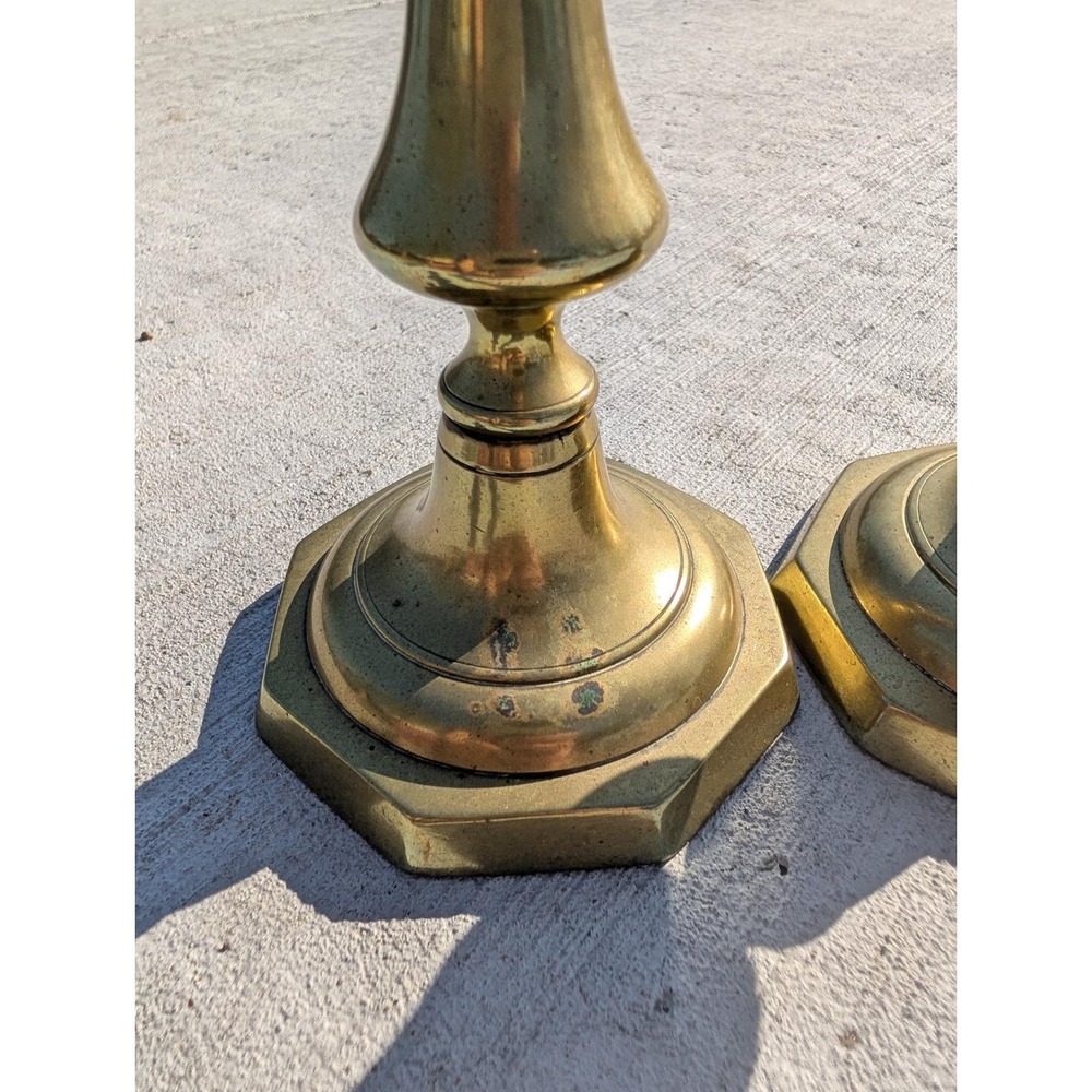 VTG‎ Solid Brass Candlesticks Pair 7.5" Octagon Base Grandmacore Moody Heritage - Picture 4 of 8